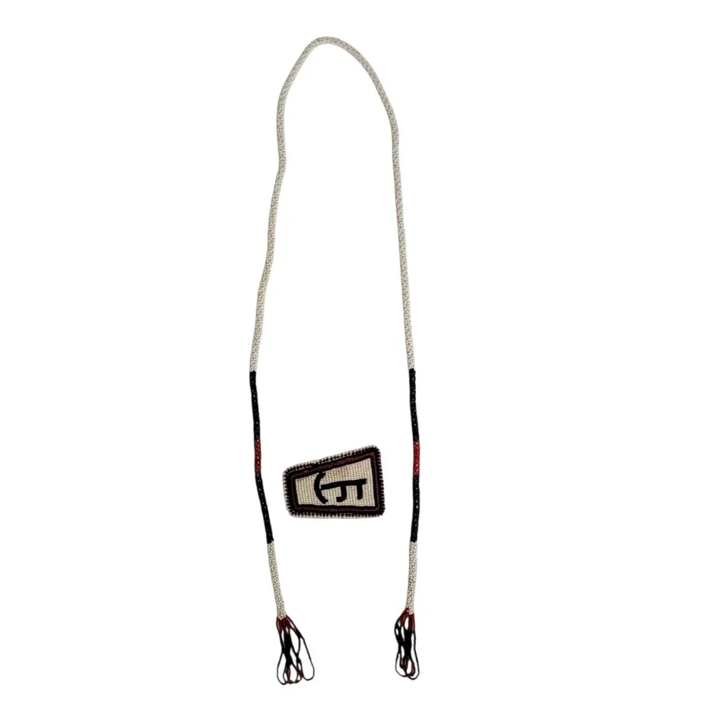 VTG‎ 50s Native American Plains Style Beaded Bolo Tie Lazy JT Cattle Brand Rodeo